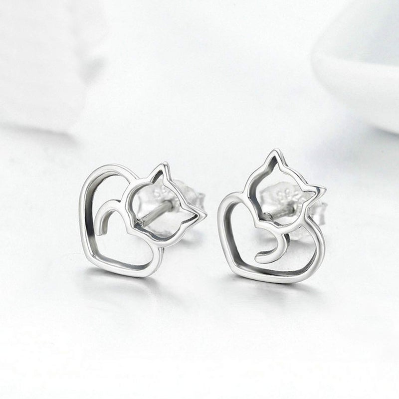 MUERDOU Cute Cat Earrings Stud Pearl Earrings for Women Mouse Cubic Zircon Hypoallergenic Earrings Christmas Birthday Gift (Cat earrings) - Image 2